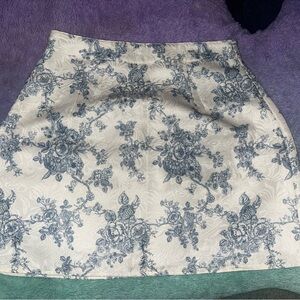 SHEIN Blue and Cream Floral A-Line Skirt